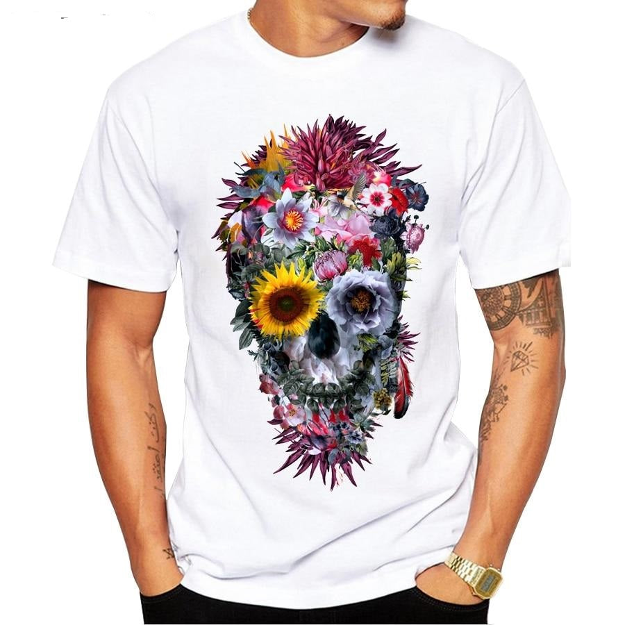 Flower Skull Design Men T-Shirt