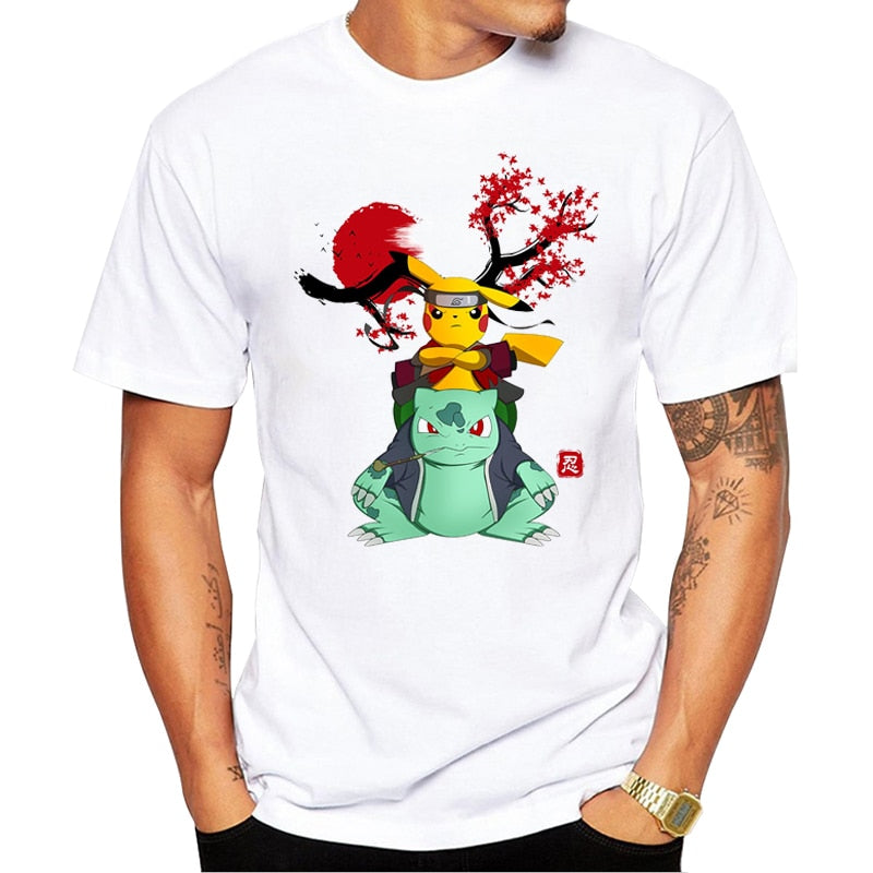 Pikachu And Bulbasaur Design Men T-shirt